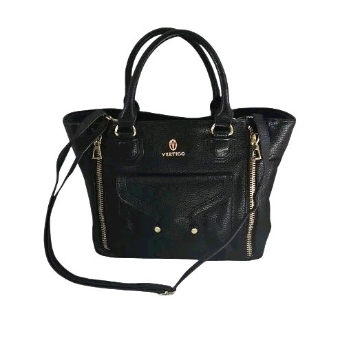 Vertigo Paris Dylan Satchel Tote Bag Black Zipper Closure Removable Xbody Strap